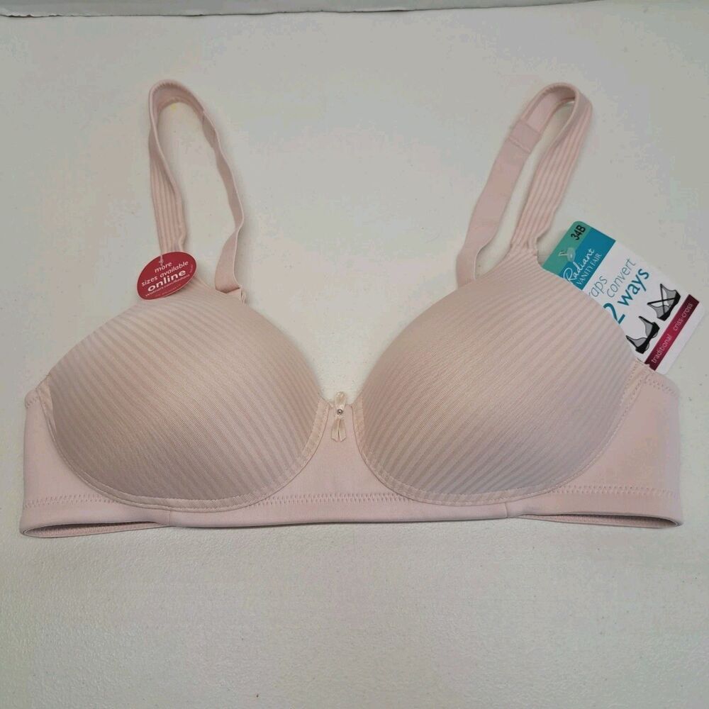 Vanity Fair Beauty Back Bra 34B Wire Free Pink Satin Padded Adjustable